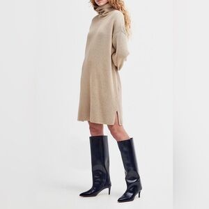 NWT BARBOUR Oversized Ribbed Long Sleeve Turtleneck Dress In White Pepper Sz 14